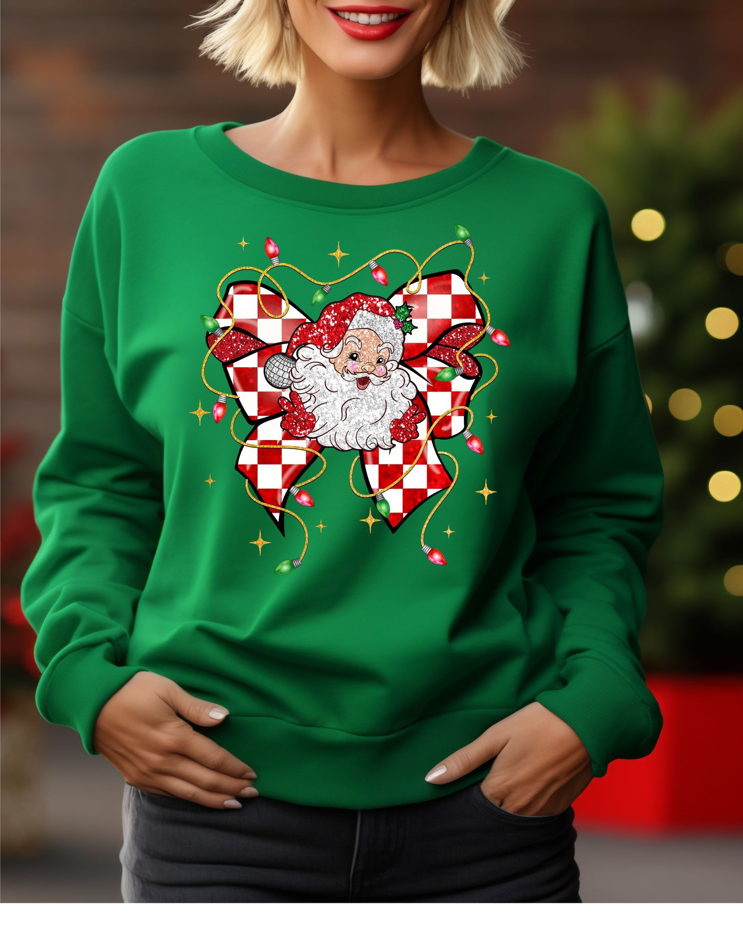 Checkered Bow Santa