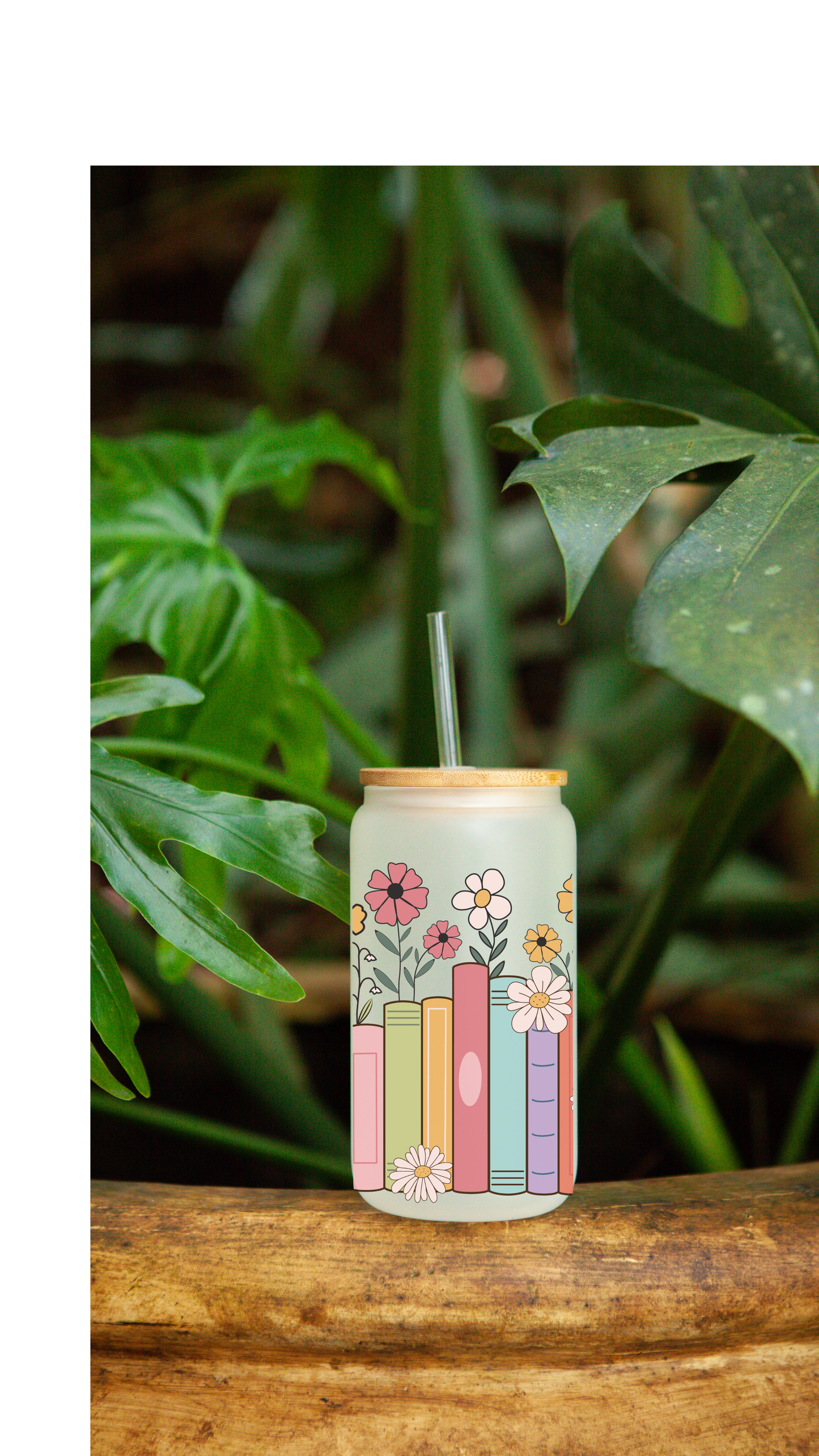 Floral Books Glass Tumbler